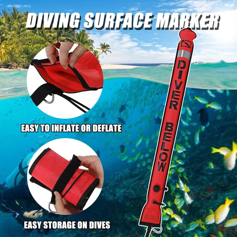 JUSTOOP Store 5ft Surface Marker Buoy Set, Inflatable Scuba Signal Tube with Reflective Strip, Scuba Diving Open Bottom Float (SMB) for Underwater Diving Snorkeling with 100ft Diving Spool Reel and Clip - Image 4